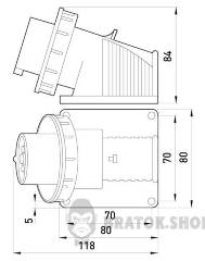 Силова вилка стаціонарна 2Р+Z, 250В, 16А,IP67
