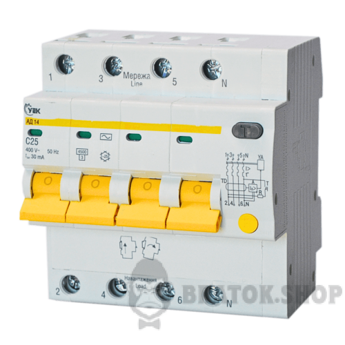 Диф автомат 4Р 25А C 30мА УЭК АД14 (MAD10-4-025-C-030-U) в Сумах