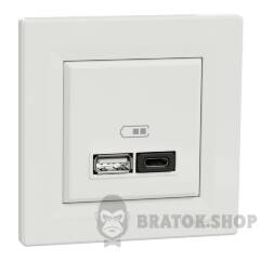 USB розетка А+С, 3 А, 45 Вт, біла