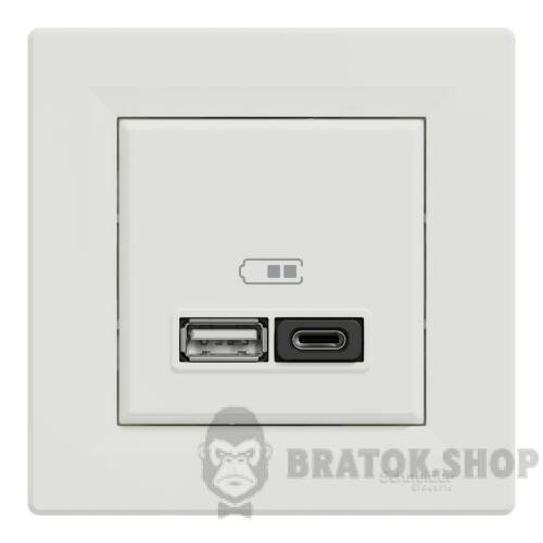 USB розетка А+С, 3 А, 45 Вт, біла EPH2700421 у Києві