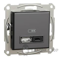 USB розетка А+С, 3 А, 45 Вт, антрацит