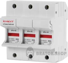 Утримувач запобіжника на Дін-рейку e.fuse.1451.h3, під запобіжник 14х51, 3р, 63А