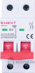 Модульний автоматичний вимикач e.mcb.pro.60.2.B 4 new, 2р, 4А, В, 6кА, new