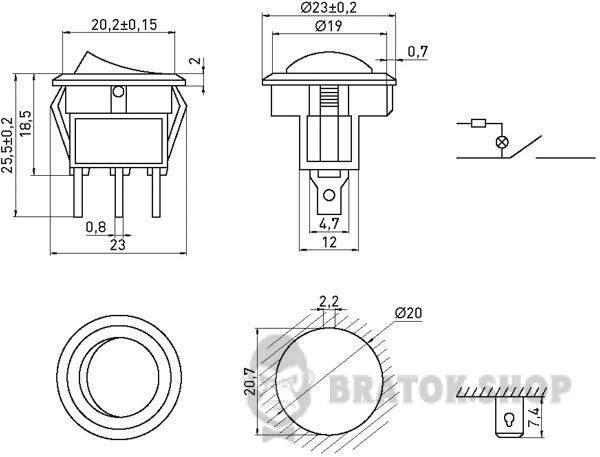 Перемикач клавішний e.switch.key.01, 3 pin, з індикацією s2040001 у Києві