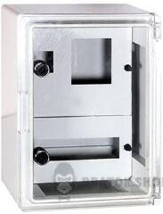 Корпус удароміцний з АБС-пластика e.plbox.300.400.165.1f.15m.tr, 300х400х165мм, IP65 з прозорими дверцятами, панеллю під 1 - фазний лічильник та 15 модулі