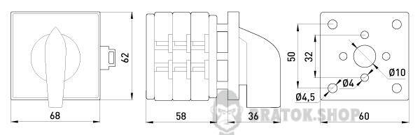 Пакетний перемикач LK40/3.323-SP/45 щитовий, на DIN - рейку, 3p, 1-0-2, 40А 8637-200