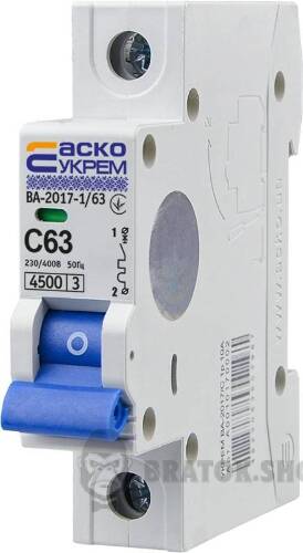 Автоматический выключатель 1p 63A C 4.5kA АСКО-УКРЕМ ВА-2017 A0010170009 в Сумах