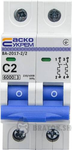 Автоматичний вимикач 2p 2A C 6kA АСКО-УКРЕМ ВА-2017 A0010170034