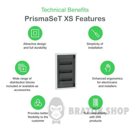 Распределительный щит врезной, 3 ряда, 13 модулей, дымчатая дверь, PrismaSeT XS LVSXP313 в Сумах