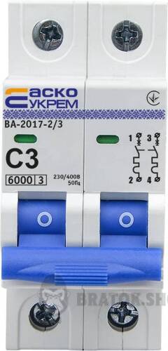 Автоматичний вимикач 2p 3A C 6kA АСКО-УКРЕМ ВА-2017 A0010170035