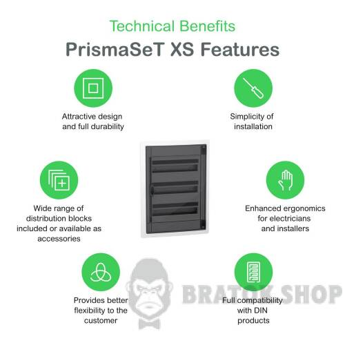 Распределительный щит врезной, 3 ряда, 18 модулей, дымчатая дверь, PrismaSeT XS LVSXP318 в Сумах