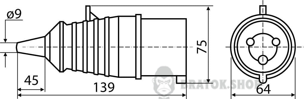 Вилка силовая переносная ВП 32A/3 220V 2P+PE (013) АСКО-Укрем A0080010004 синий