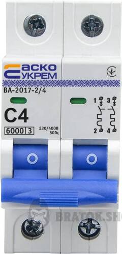Автоматичний вимикач 2p 4A C 6kA АСКО-УКРЕМ ВА-2017 A0010170036
