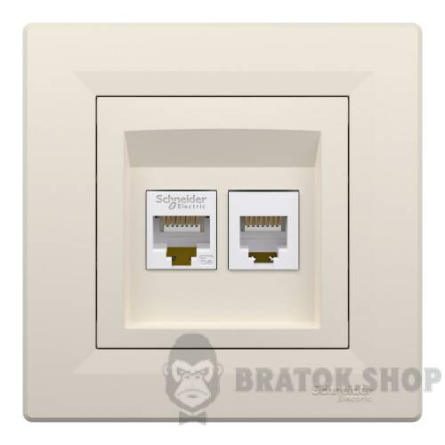 РОЗЕТКА КОМП'ЮТЕРНА RJ45 КАТ. 5Е І ТЕЛЕФОННА РОЗЕТКА RJ12 КРЕМ ASFORA EPH4900123