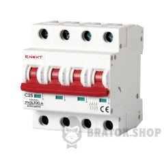 Модульний автоматичний вимикач e.industrial.mcb.100.4.C25, 4 р, 25А, C,  10кА