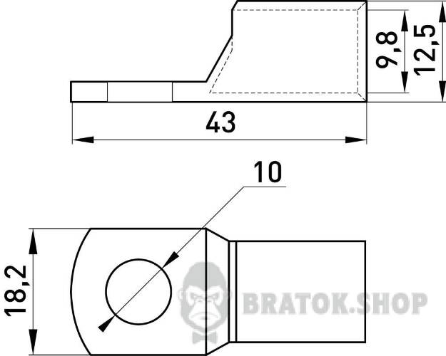 Мідний луджений кабельний наконечник e.end.stand.c.50, D10.5