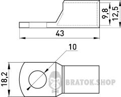Мідний луджений кабельний наконечник e.end.stand.c.50, D10.5