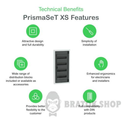 Распределительный щит врезной, 4 ряда, 13 модулей, дымчатая дверь, PrismaSeT XS LVSXP413 в Сумах