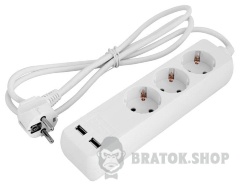Подовжувач e.es.3.1.5.z.b.2.usb 3 гнізда, 1.5м, з з/к з USB-зарядкою, baby protect