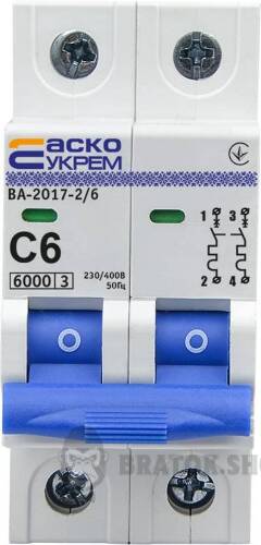 Автоматичний вимикач 2p 6A C 6kA АСКО-УКРЕМ ВА-2017 A0010170010
