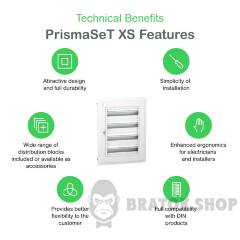 Розподільчий щит врізний, 4 ряди, 24 модулі, прозорі двері, PrismaSeT XS