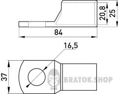 Мідний луджений кабельний наконечник e.end.stand.c.240, D16.5