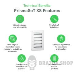 Розподільчий щит врізний, 5 рядів, 24 модулі, прозорі двері, PrismaSeT XS