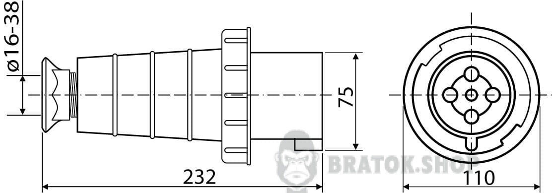 Вилка силовая переносная ВП 63A/4 400V 3P+PE (034) АСКО-Укрем A0080010008 красный