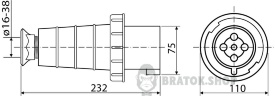 Вилка силовая переносная ВП 63A/4 400V 3P+PE (034) АСКО-Укрем A0080010008 красный