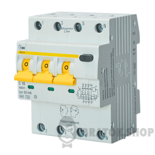Диф автомат 4P 16A С 30мА УЭК АВДТ34 (MAD22-6-016-C-30-U) в Сумах