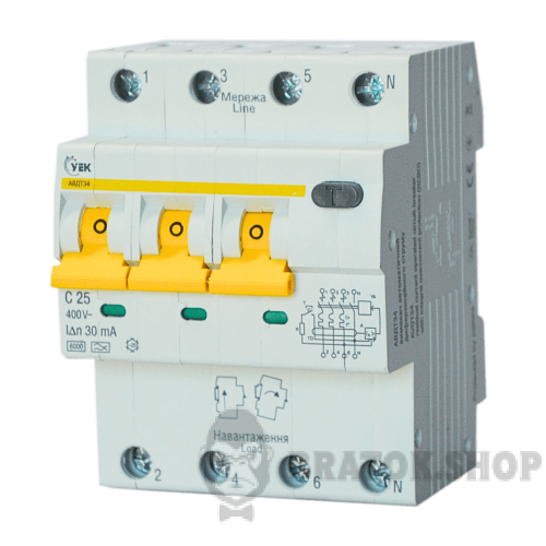 Диф автомат 4P 25A С 30мА УЕК АВДТ34 (MAD22-6-025-C-30-U) у Сумах