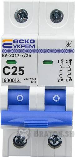 Автоматичний вимикач 2p 25A C 6kA АСКО-УКРЕМ ВА-2017 A0010170014 у Сумах