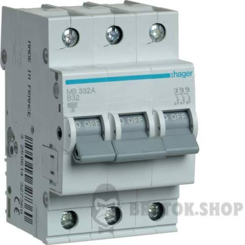 Автоматический выключатель 3P 32A B 6kA Hager MB332A
