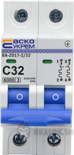 Автоматичний вимикач 2p 32A C 6kA АСКО-УКРЕМ ВА-2017 A0010170015