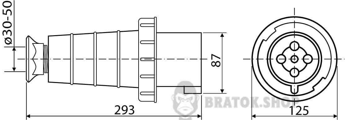 Вилка силовая переносная ВП 125A/5 400V 3P+N+PE (045) АСКО-Укрем A0080010011 красный