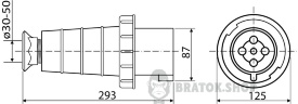Вилка силовая переносная ВП 125A/5 400V 3P+N+PE (045) АСКО-Укрем A0080010011 красный