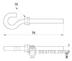 Анкерный усиленный крюк e.anchor.hook.pro.M10.15.75.a, М10, 15х75мм