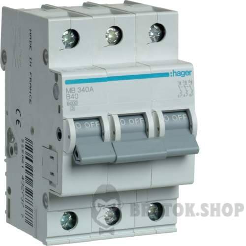 Автоматический выключатель 3P 40A B 6kA Hager MB340A