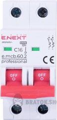 Модульний автоматичний вимикач e.mcb.pro.60.2.C 16 new, 2р, 16А, C, 6кА new