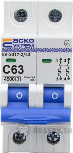 Автоматичний вимикач 2p 63A C 4.5kA АСКО-УКРЕМ ВА-2017 A0010170018 у Сумах