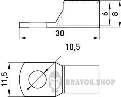 Мідний луджений кабельний наконечник e.end.stand.c.16, D10.5