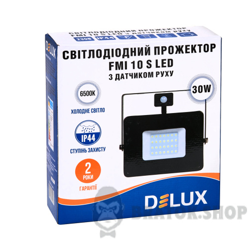 Прожектор світлодіодний LED 30 Вт 6500K IP44 DELUX FMI 10 S з датч. руху