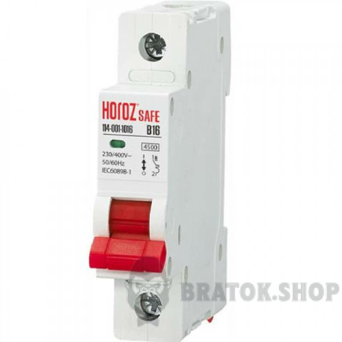 Автоматичний вимикач 1P 16A B 4.5кА Horoz Electric Safe (114-001-1016-010) у Сумах