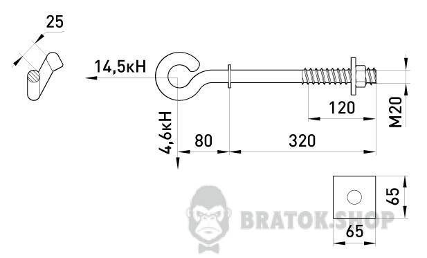 Сквозной крюк e.through.hook.pro.320.20, 320мм, М20 p031006 в Киеве
