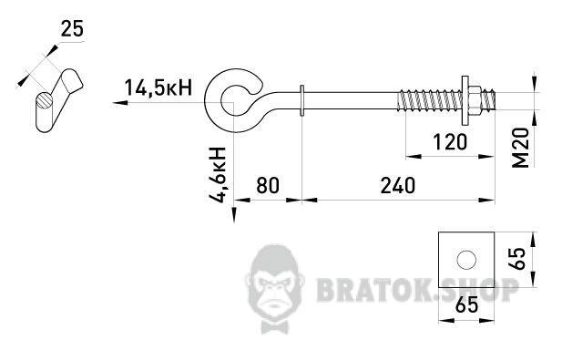 Сквозной крюк e.through.hook.pro.240.20, 240мм, М20 p031005 в Киеве