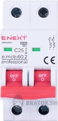 Модульний автоматичний вимикач e.mcb.pro.60.2.C 25 new, 2р, 25А, C, 6кА new