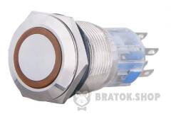 TYJ 19-272 Кнопка металева пласка з підсвічуванням, 2NO+2NC, жовта 220V.
