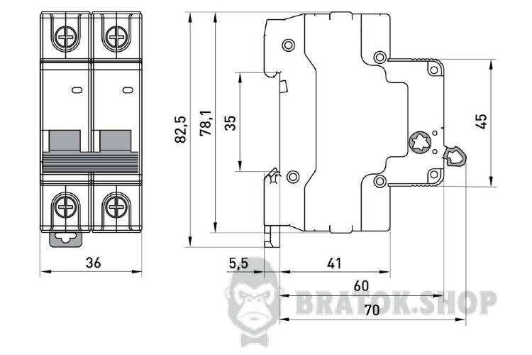 Вимикач навантаження на DIN-рейку e.is.stand.2.63, 2р, 63А s082005