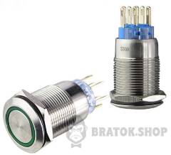 TYJ 19-272 Кнопка металева пласка з підсвічуванням, 2NO+2NC, зелена 220V.