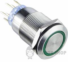TYJ 19-272 Кнопка металева пласка з підсвічуванням, 2NO+2NC, зелена 220V.